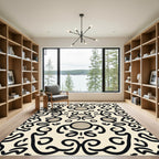Cream Black Curled Abstract Figures Rug