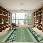Dark Green Forest Striped Branches Rug