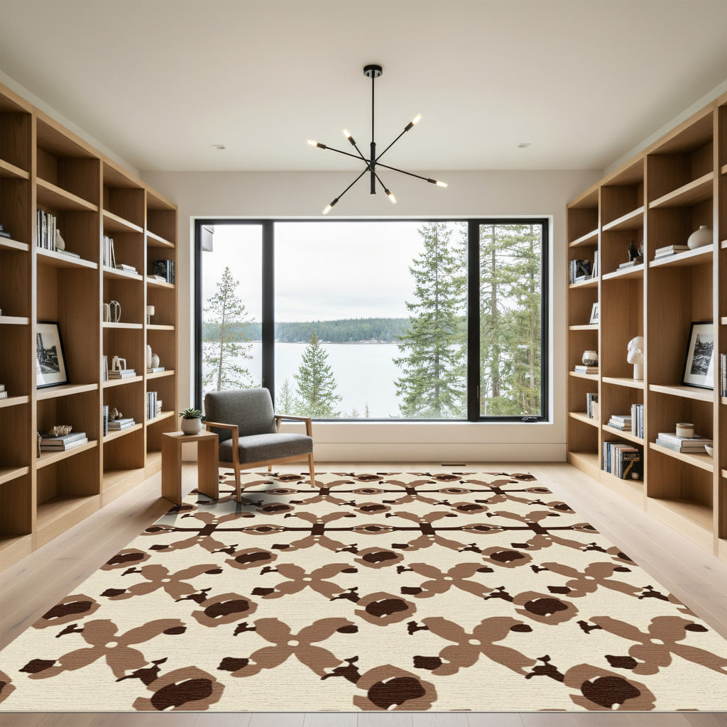 Brown and Cream Abstract X Motif Rug