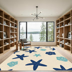 Navy Blue Starfish Sand Dollar Scene Rug