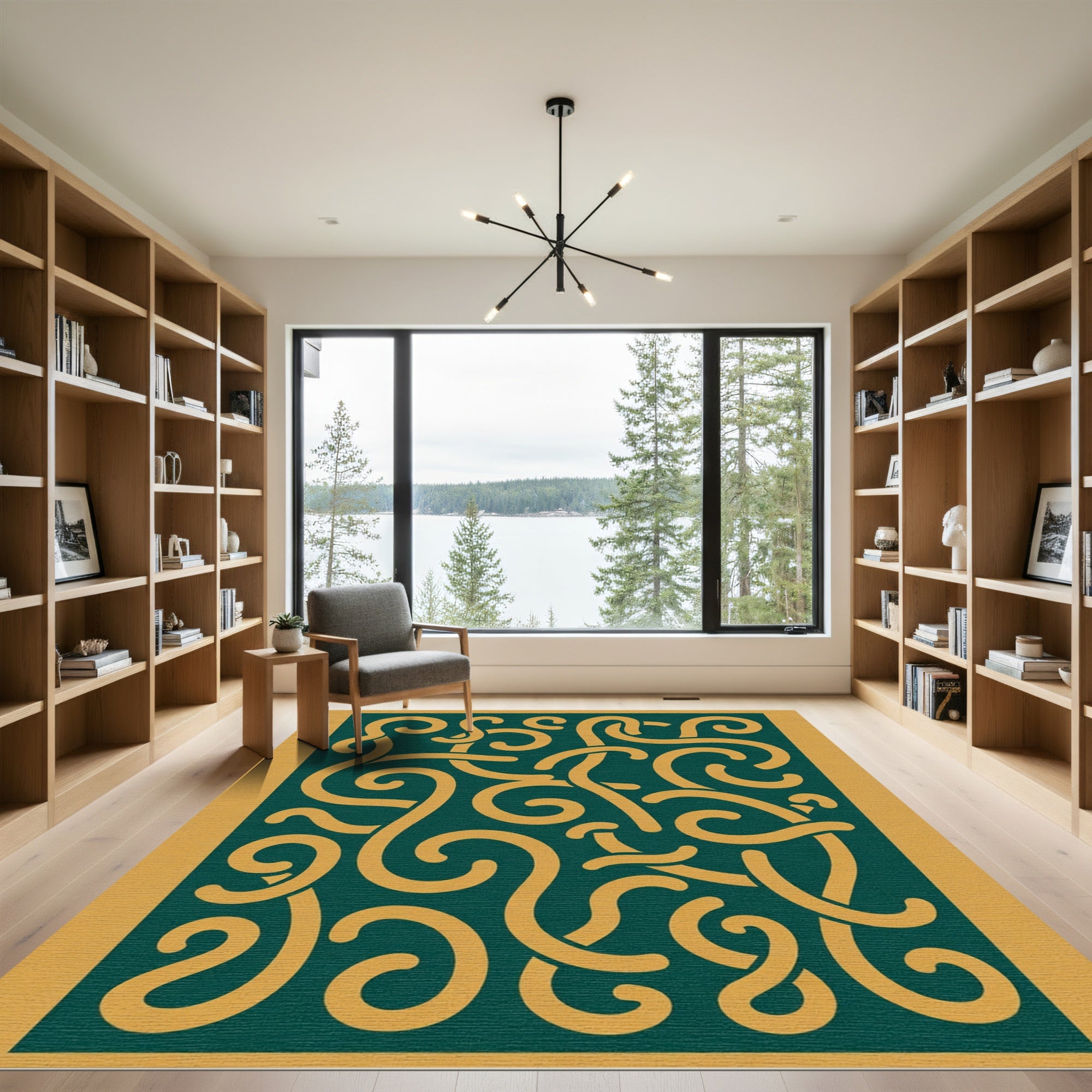 Dark Teal Gold Swirls Intertwined Rug