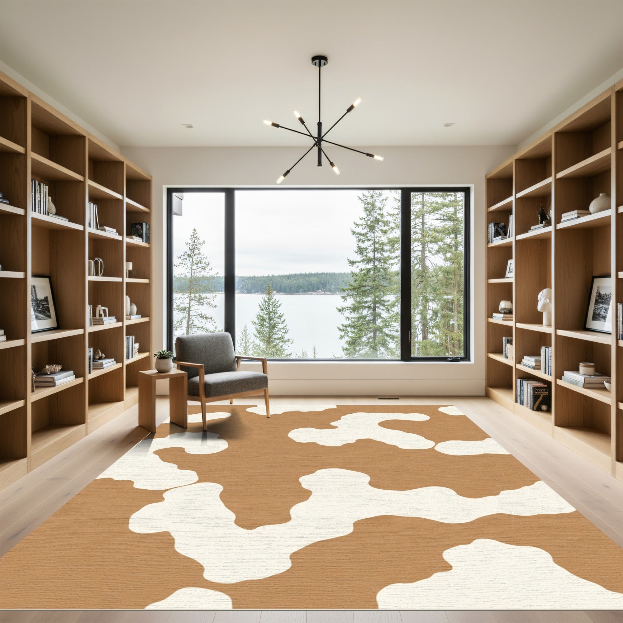 Brown White Abstract Spot Rug