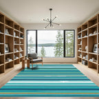 Turquoise Blue Yellow White Horizontal Stripes Rug