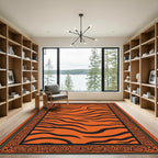 Vibrant Orange Black Tiger Stripe Border Rug