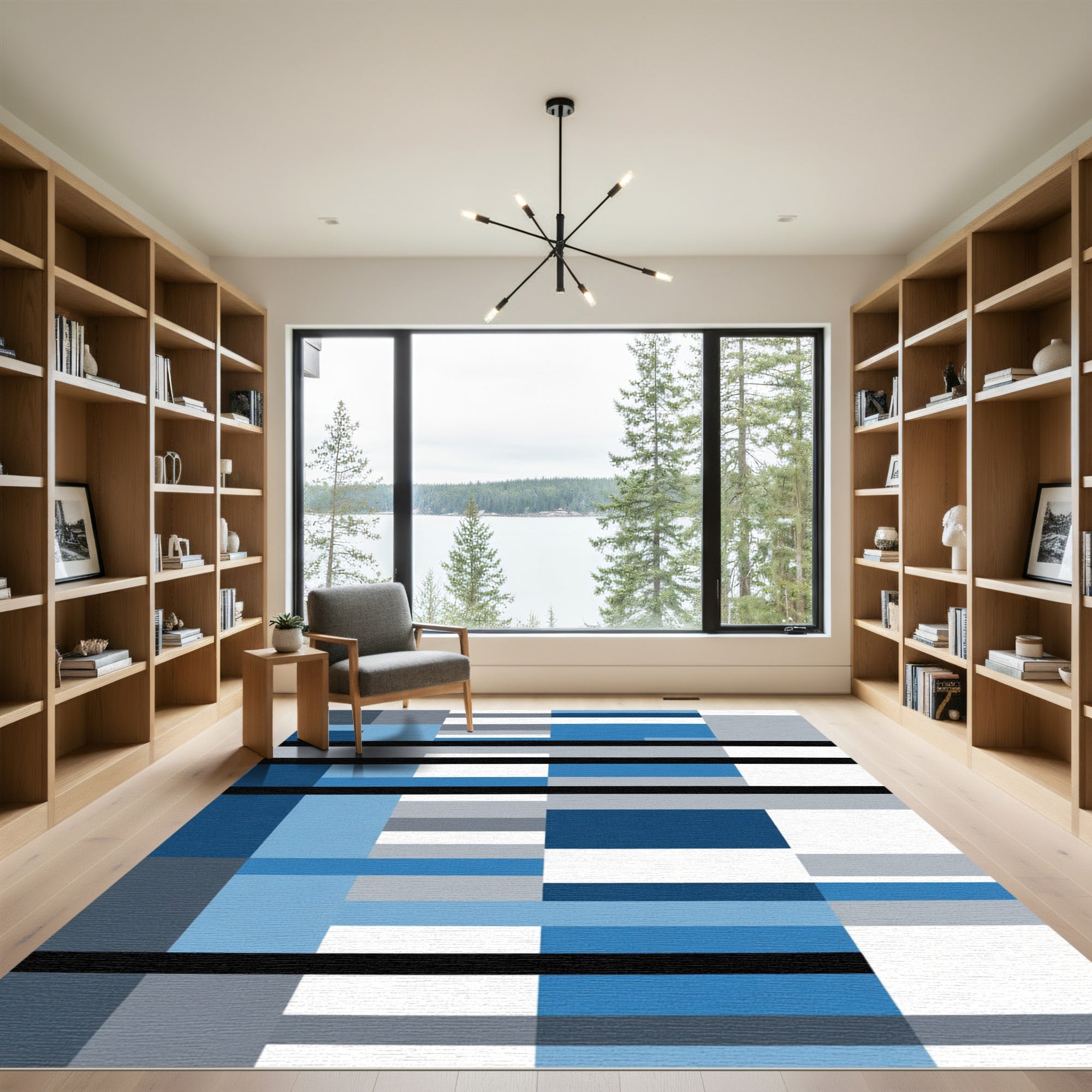 Blue Gray Abstract Stripe Rug