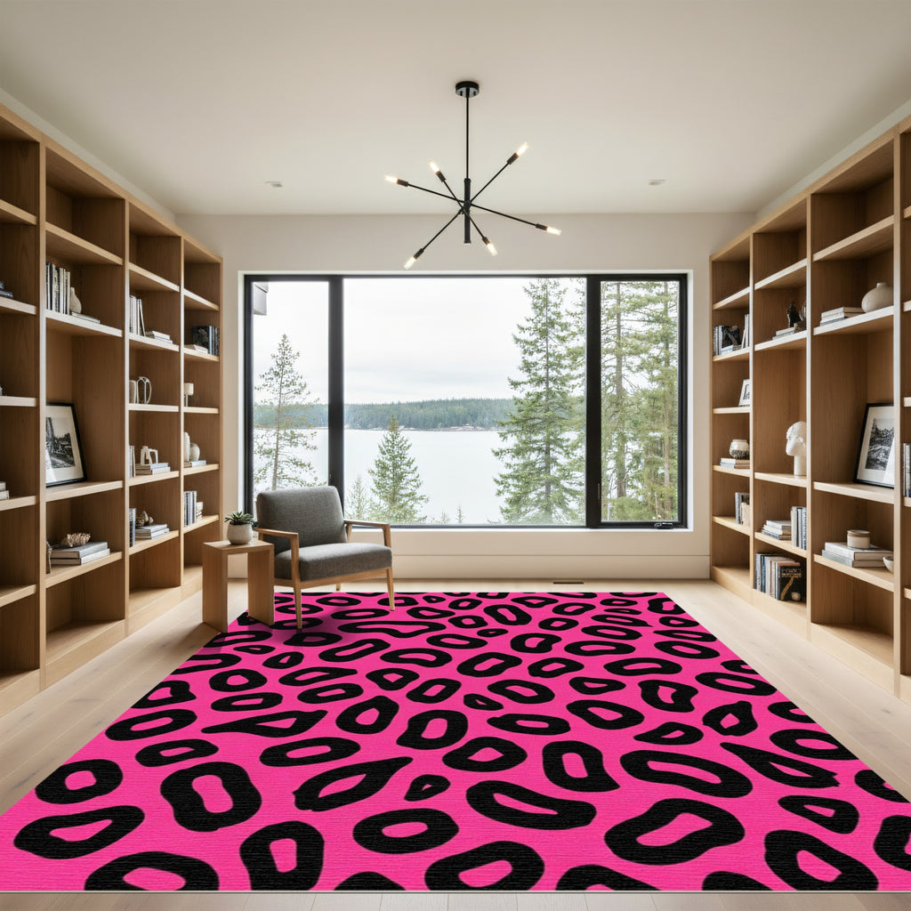 Hot Pink Black Leopard Spots Rug