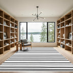 Black White Uneven Stripe Rug