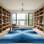 Gradient Blue Geometric Chevron Rug