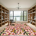 Whimsical Pink Cheetah Bird Collage Rug