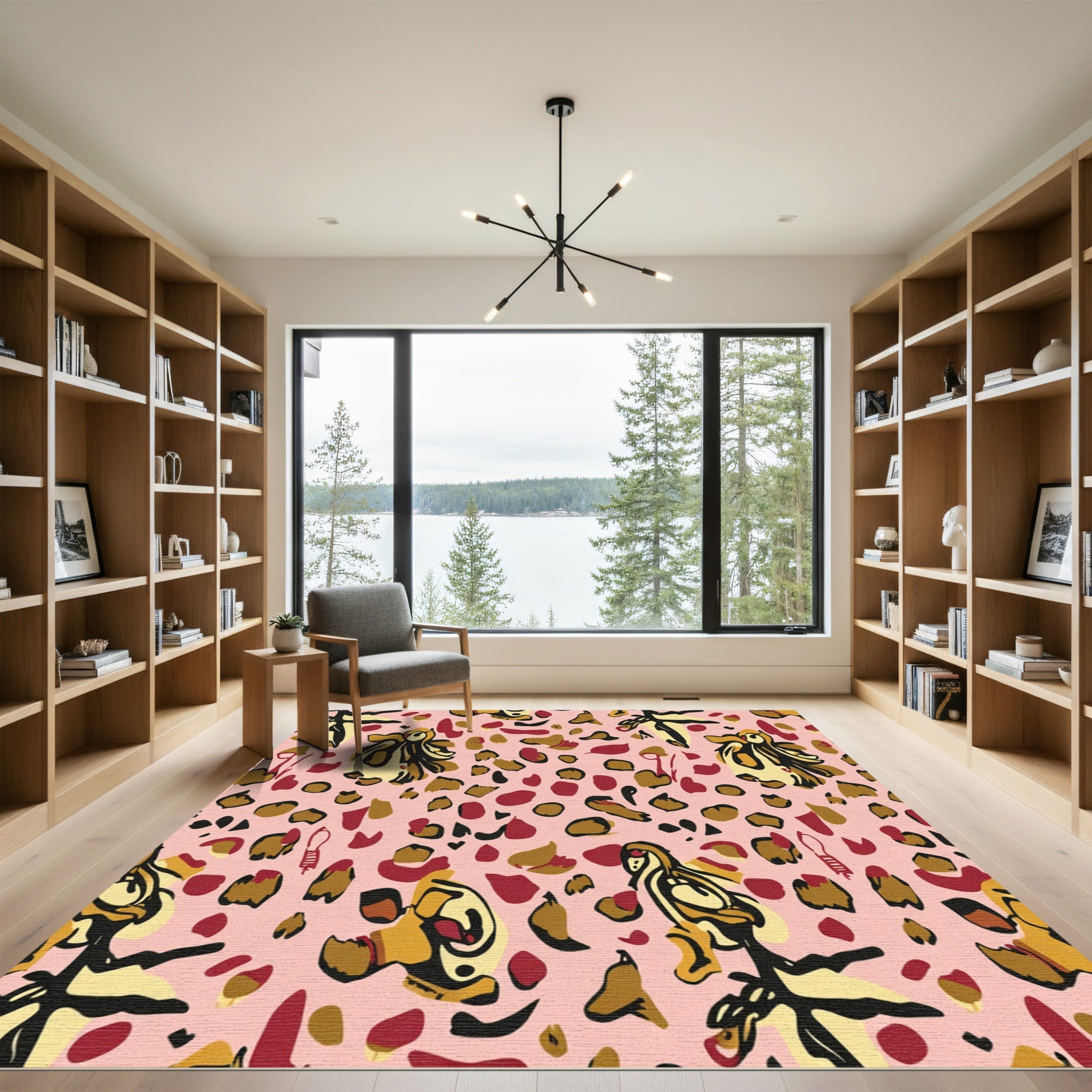 Whimsical Pink Cheetah Bird Collage Rug