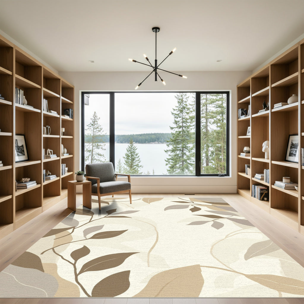 Earthy Tone Abstract Leaf Branches Rug