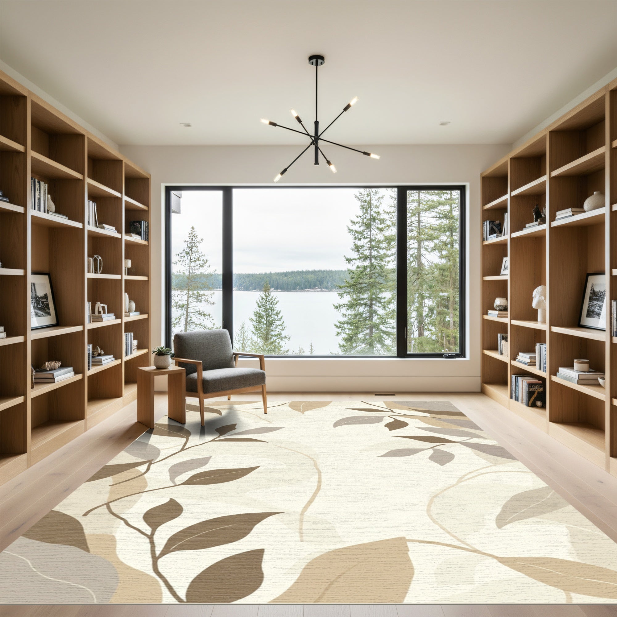 Earthy Tone Abstract Leaf Branches Rug