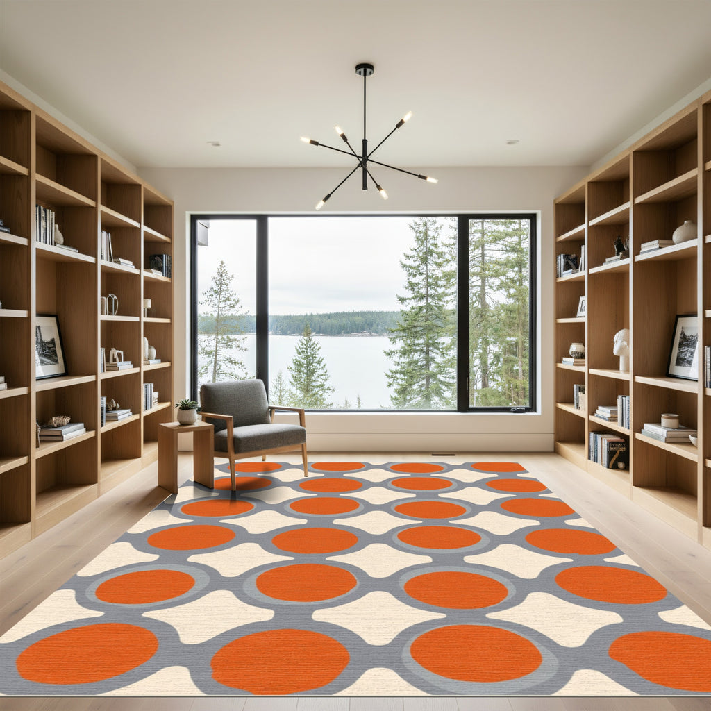 Bold Orange Gray Circle Links Rug
