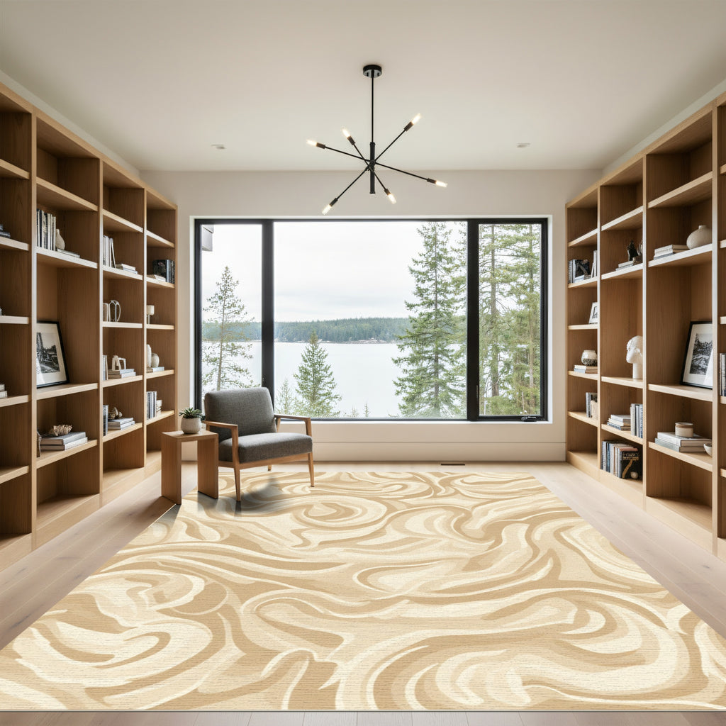 Cream Abstract Swirl Fluid Rug