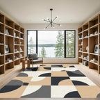Modern Neutral Geometric Quarter Circle Rug