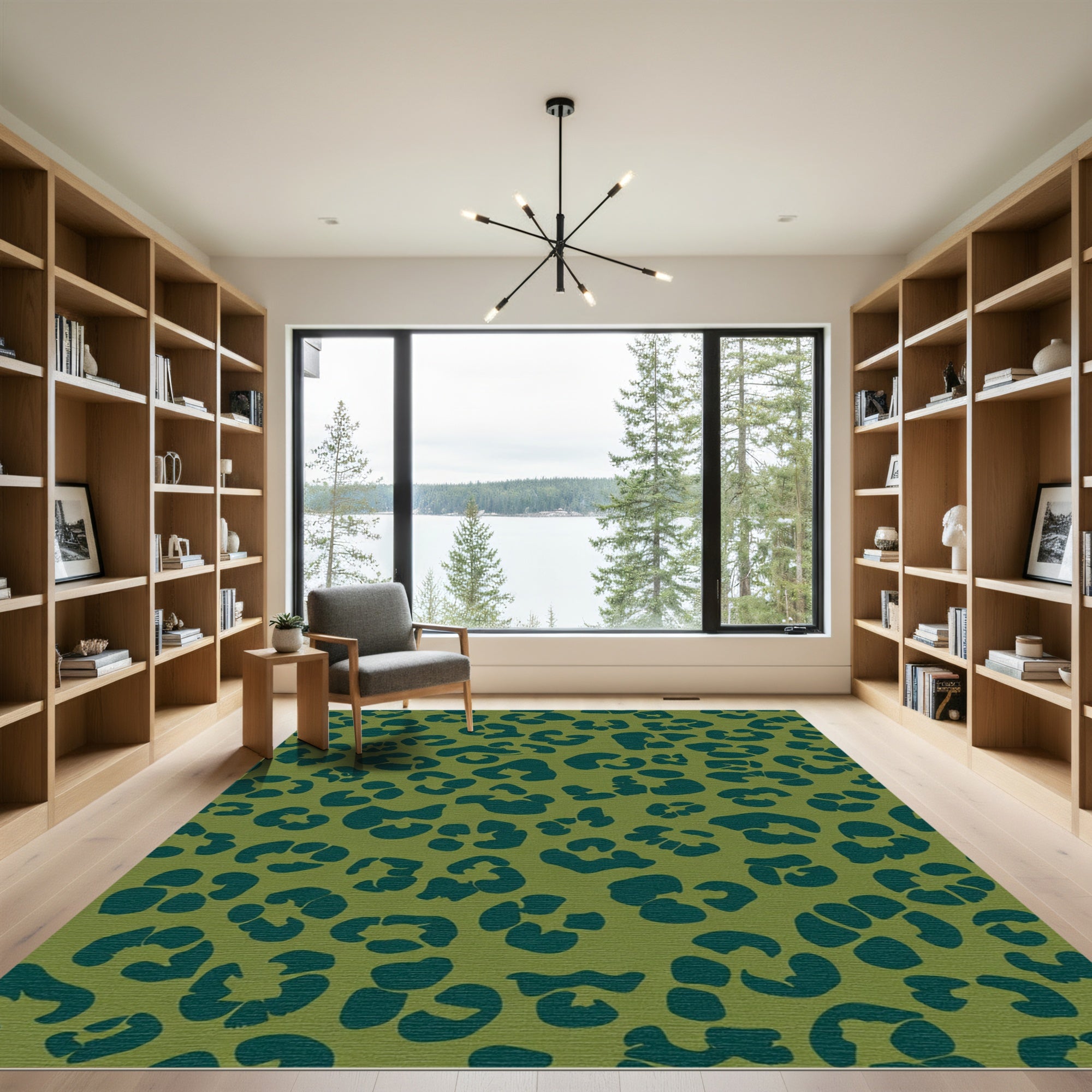 Olive Forest Green Leopard Spots Rug