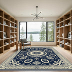 Navy Ivory Medallion Paisley Border Rug