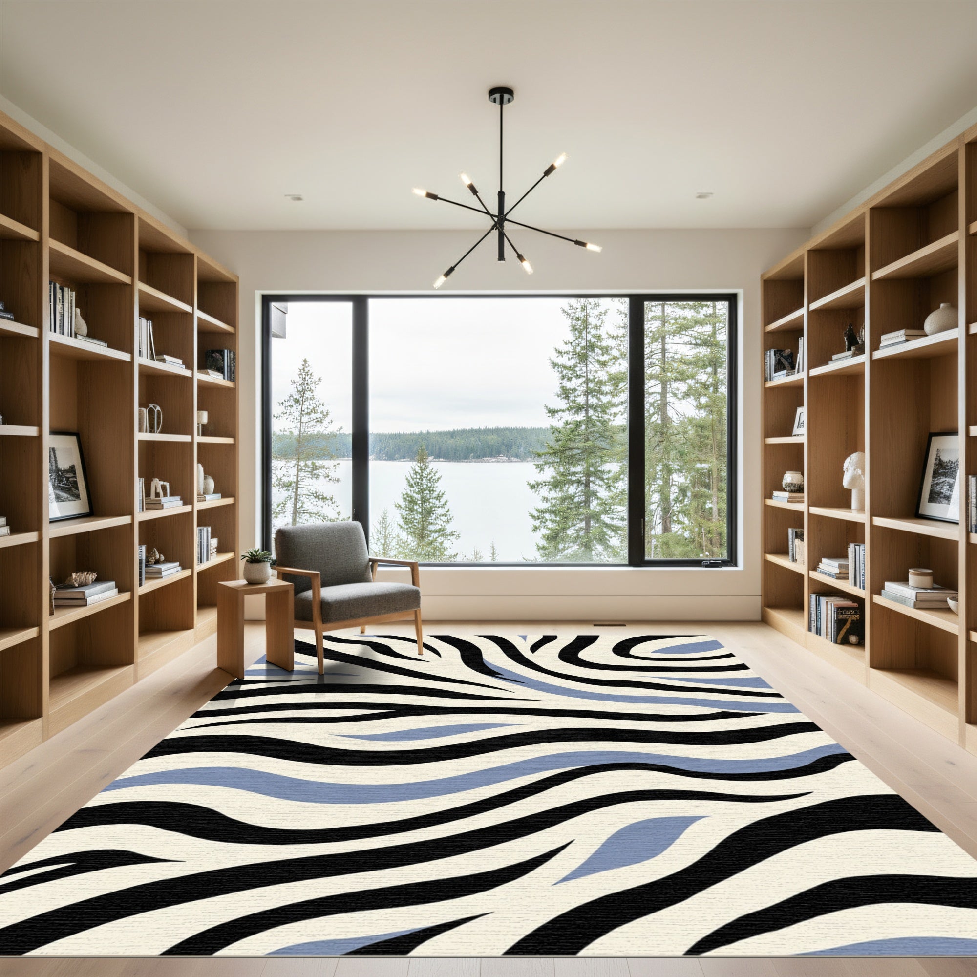 Bold Black Blue Cream Zebra Stripes Rug
