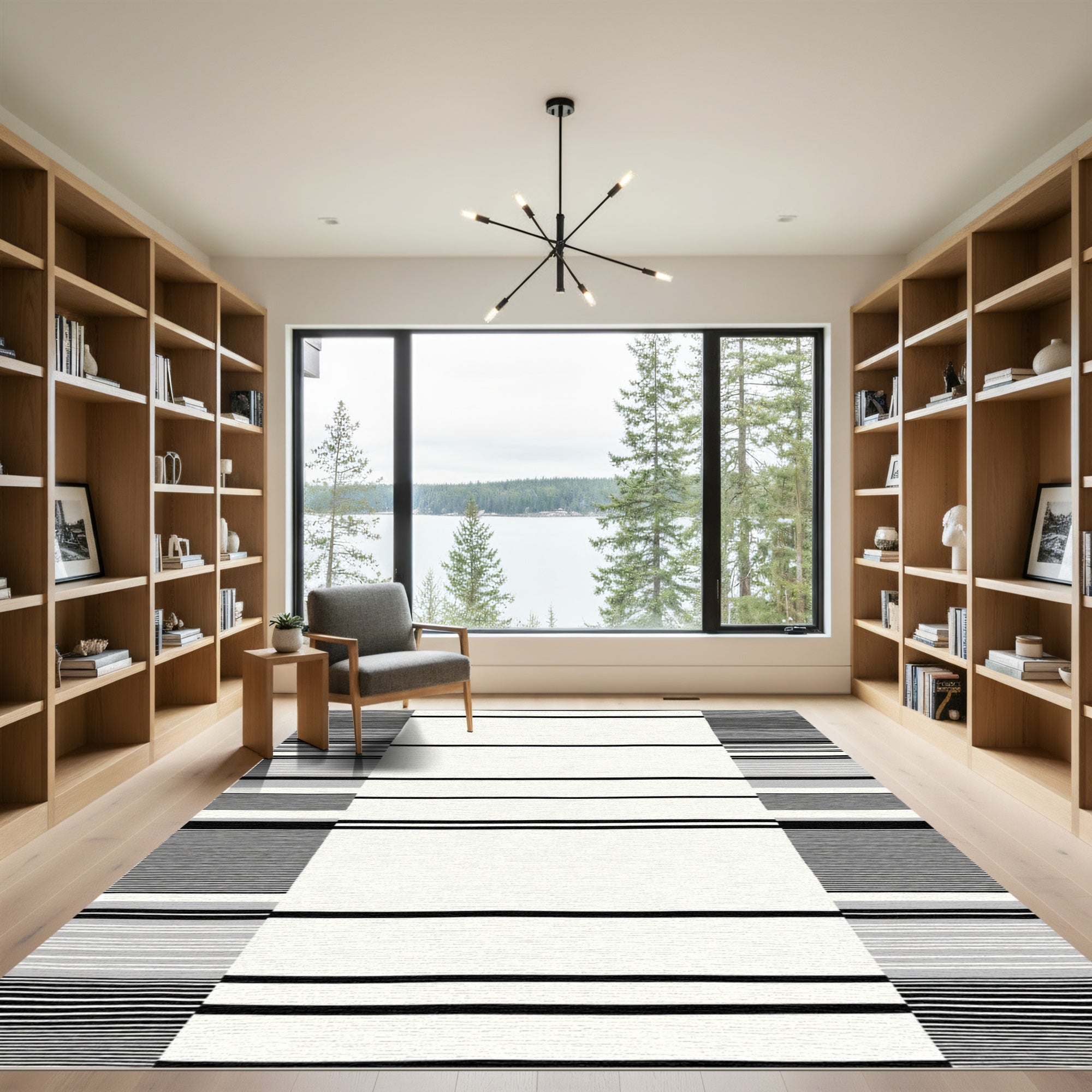 Monochrome Striped Modern Abstract Rug