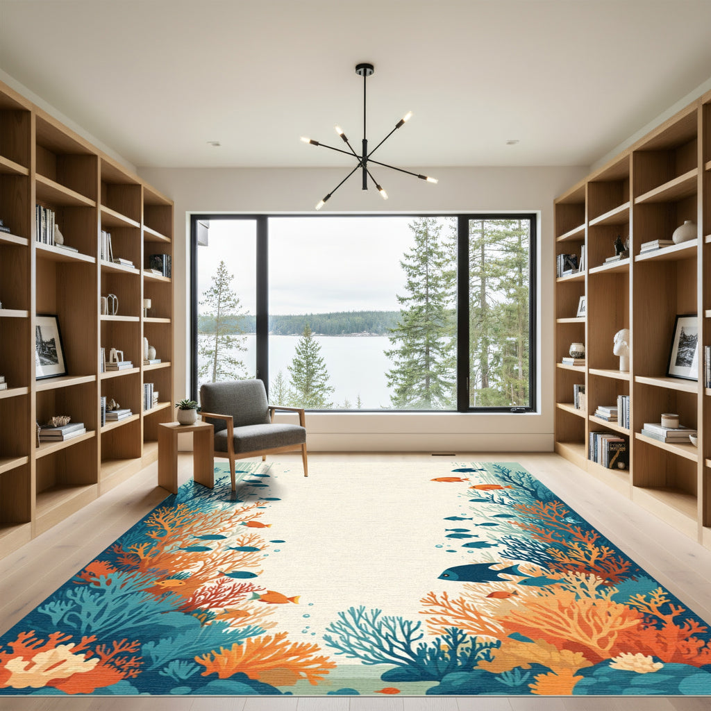 Aquatic Coral Reef Fish Scene Rug