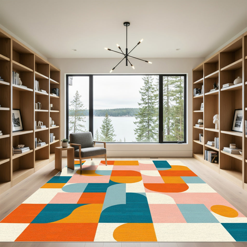 Mid Century Geometric Shape Collage Rug