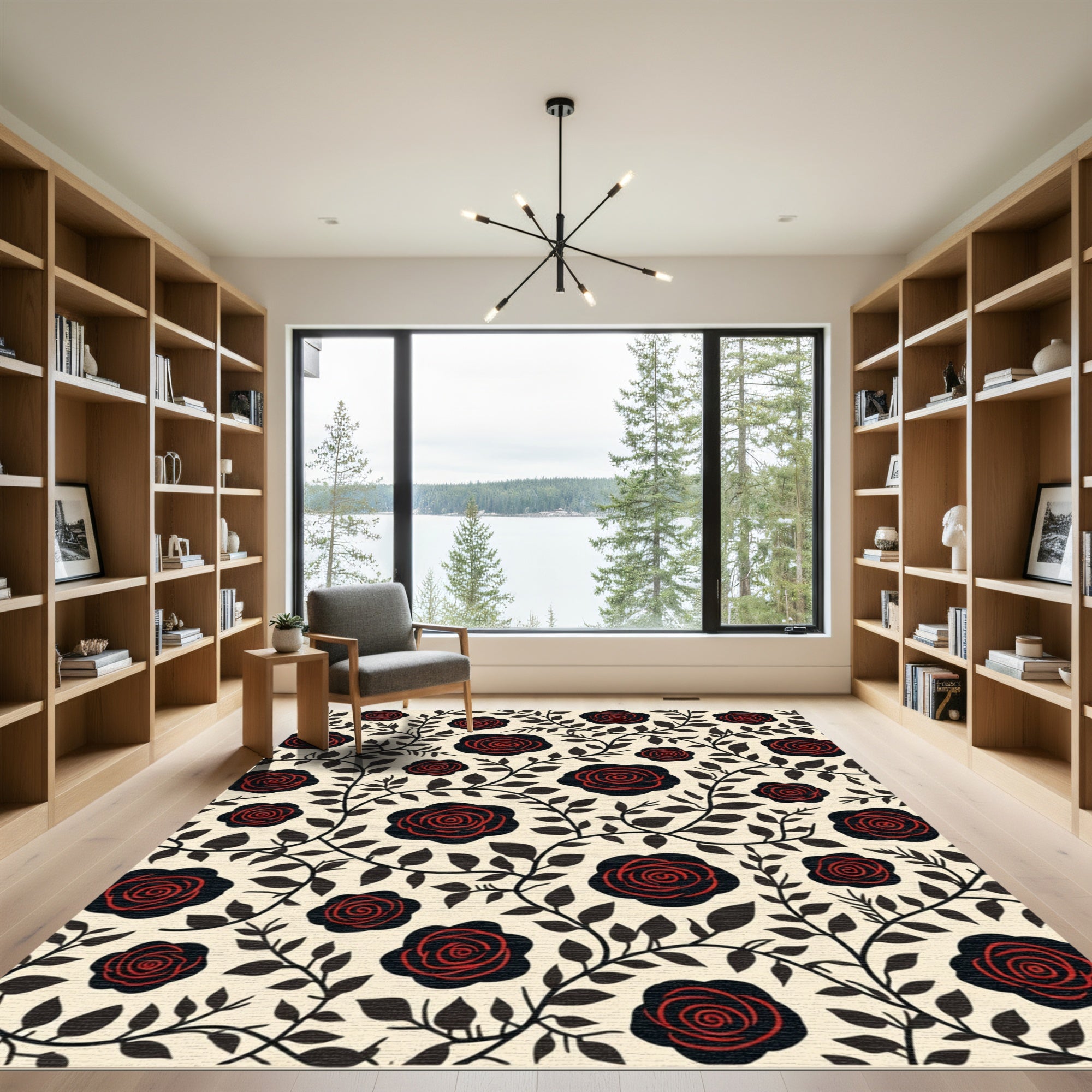 Vintage Red Black Rose Vine Rug
