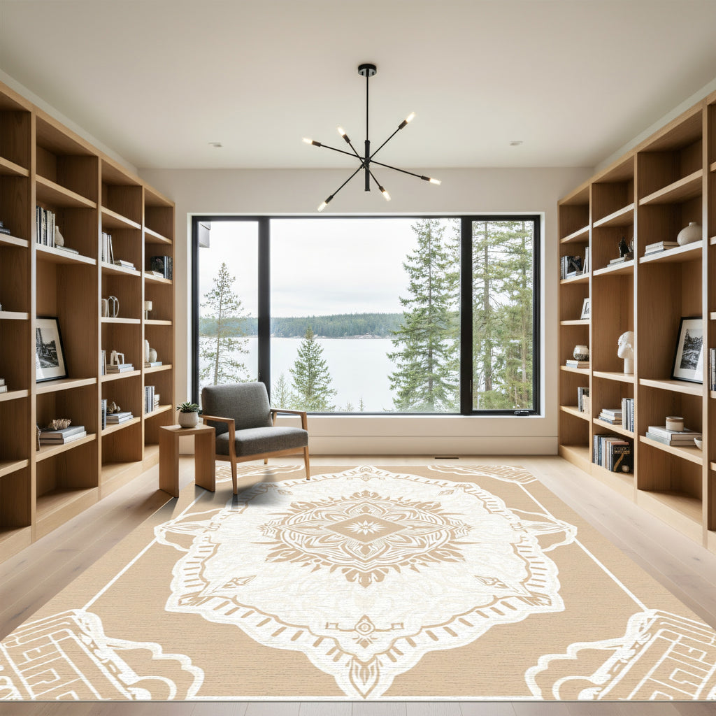 Neutral Beige Intricate Mandala Rug