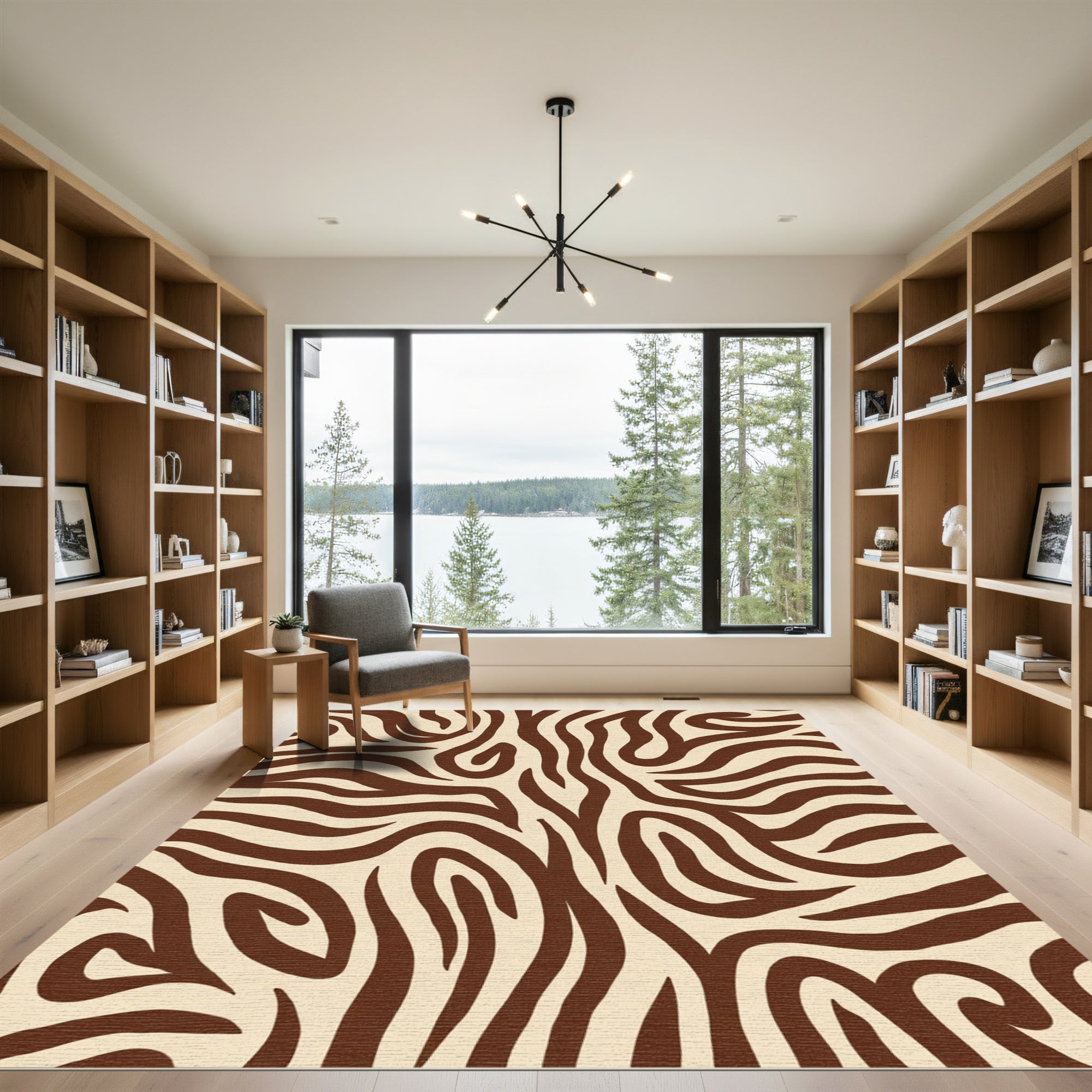 Cream Brown Animal Print Swirls Rug