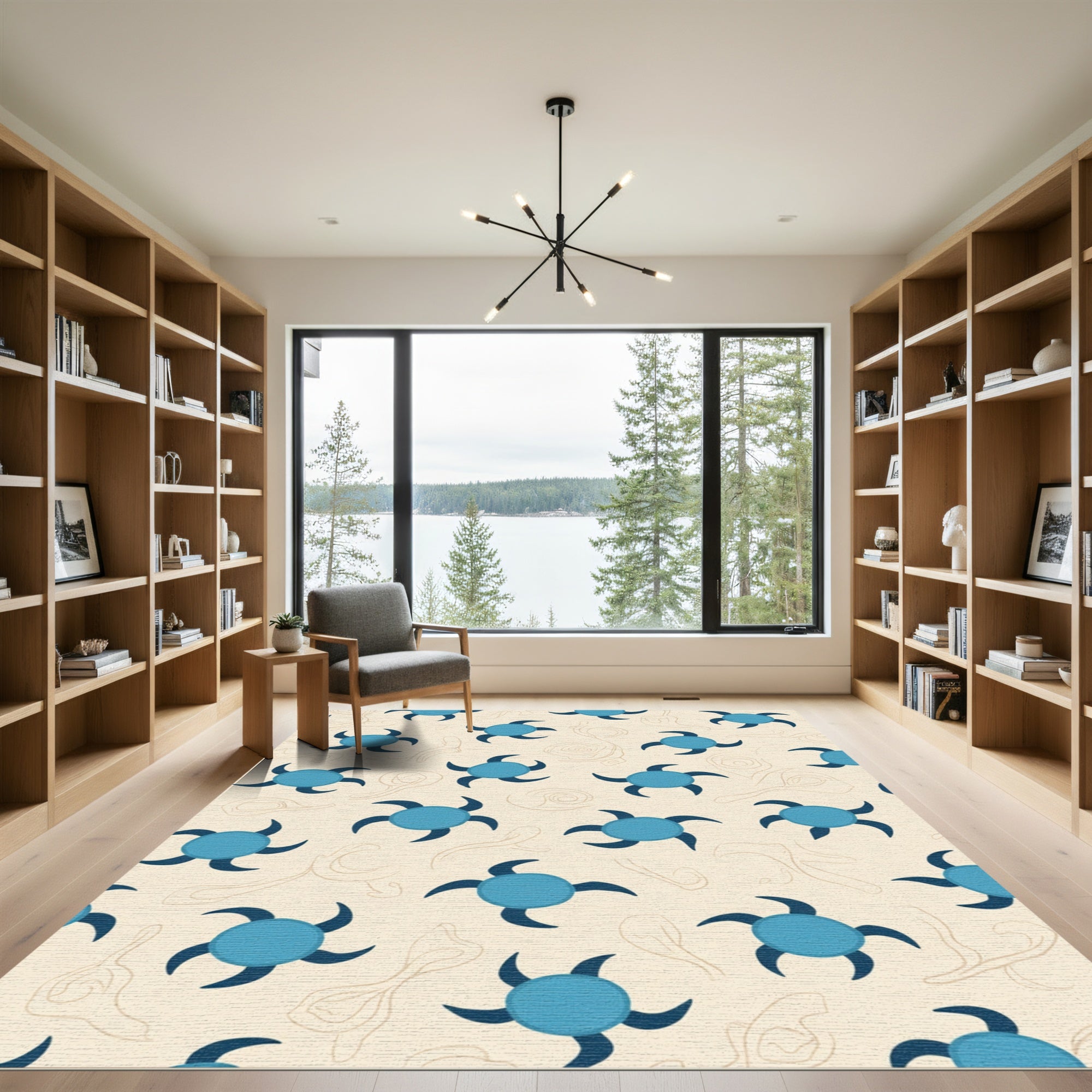 Aqua Turtle Swirl Abstract Background Rug