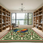 Rooster And Floral Scrollwork Rug