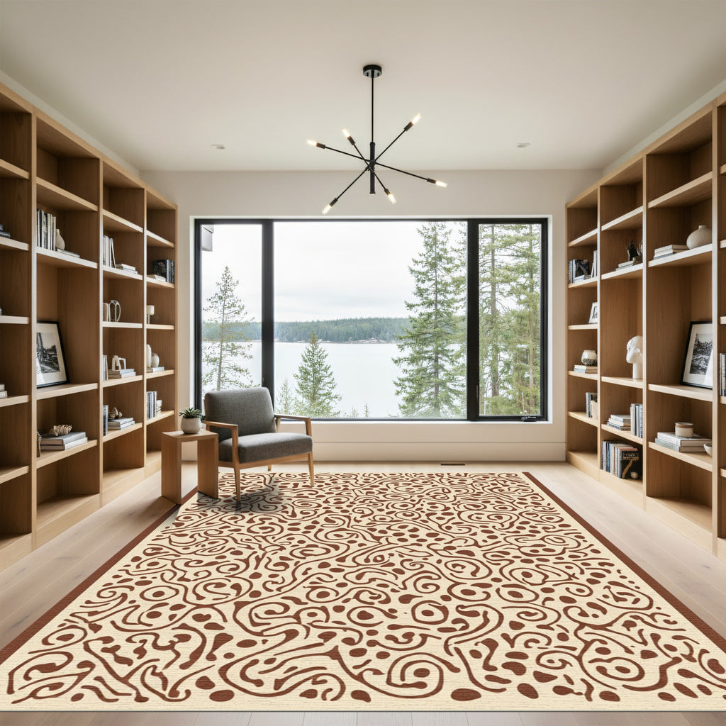 Organic Brown Swirl Dot All Over Rug