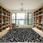 Monochrome Abstract Swirl Flow Rug