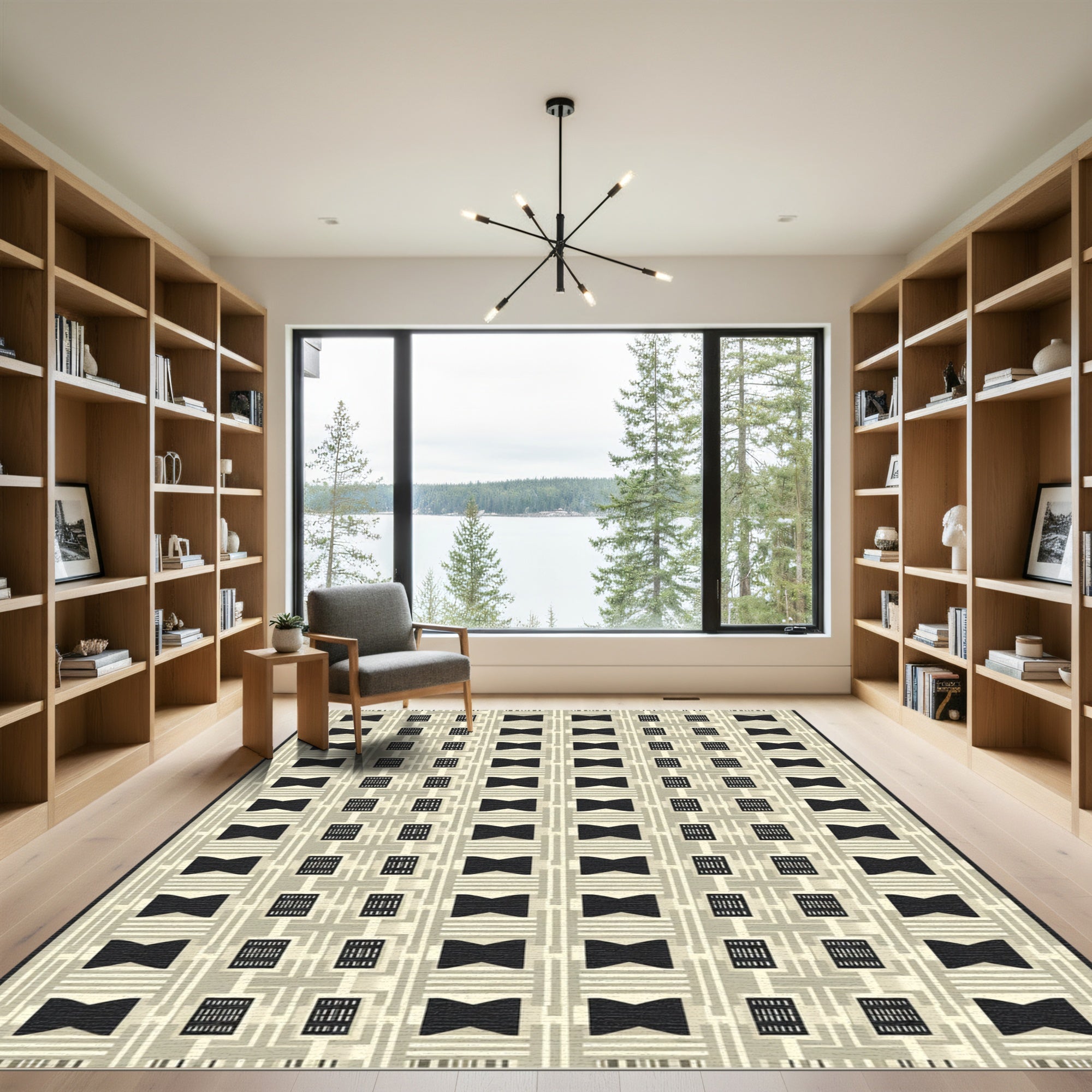 Geometric Black Bow Tie Lattice Rug