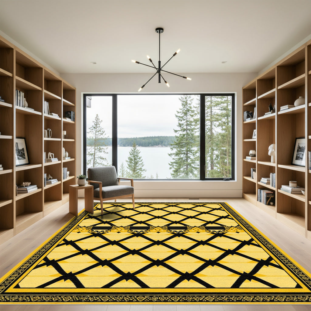 Bold Yellow Black Diamond Border Rug