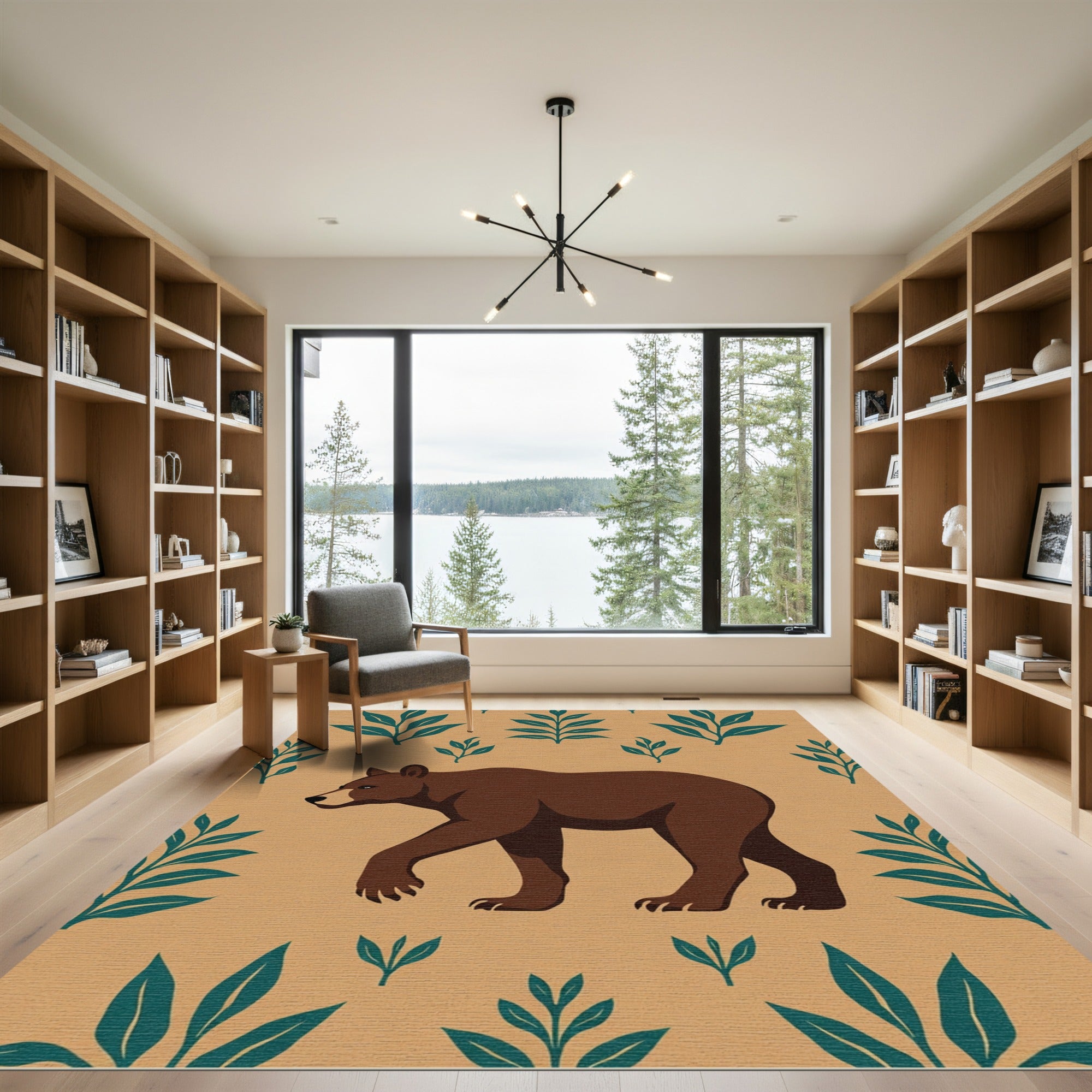 Brown Bear With Teal Foliage Rug