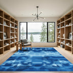 Abstract Blue Pixelated Cloudscape Rug