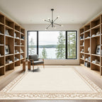 Elegant Beige Floral Border Square Rug