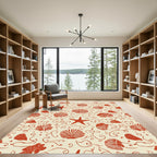 Coastal Red Seashell Starfish Swirls Rug