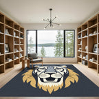 Bold Gray Golden Lion Face Rug