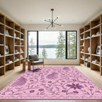 Fuchsia Peacock Floral Vine Border Rug