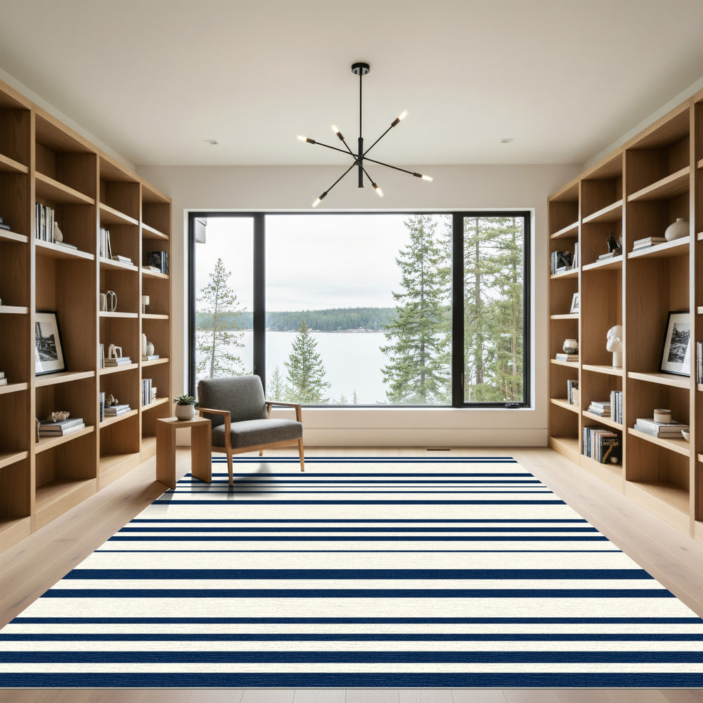 Classic Navy Cream Horizontal Stripe Rug