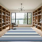 Classic Navy Cream Horizontal Stripe Rug