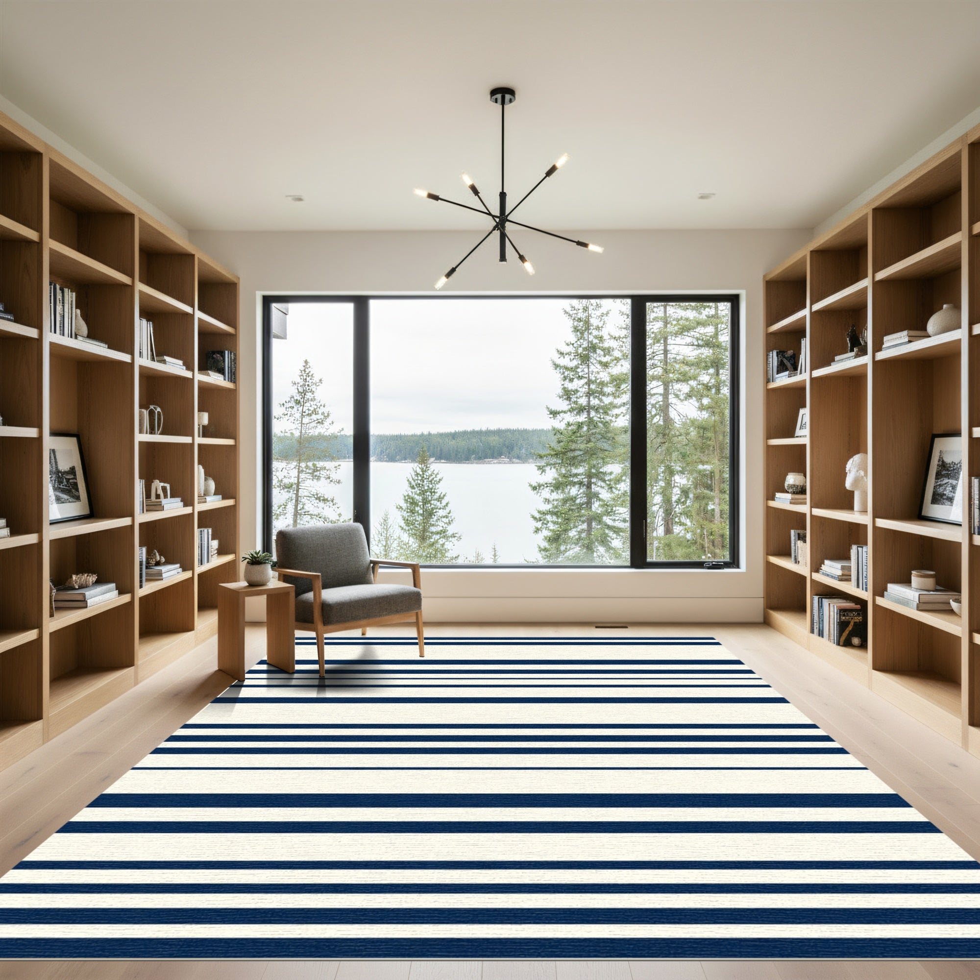 Classic Navy Cream Horizontal Stripe Rug