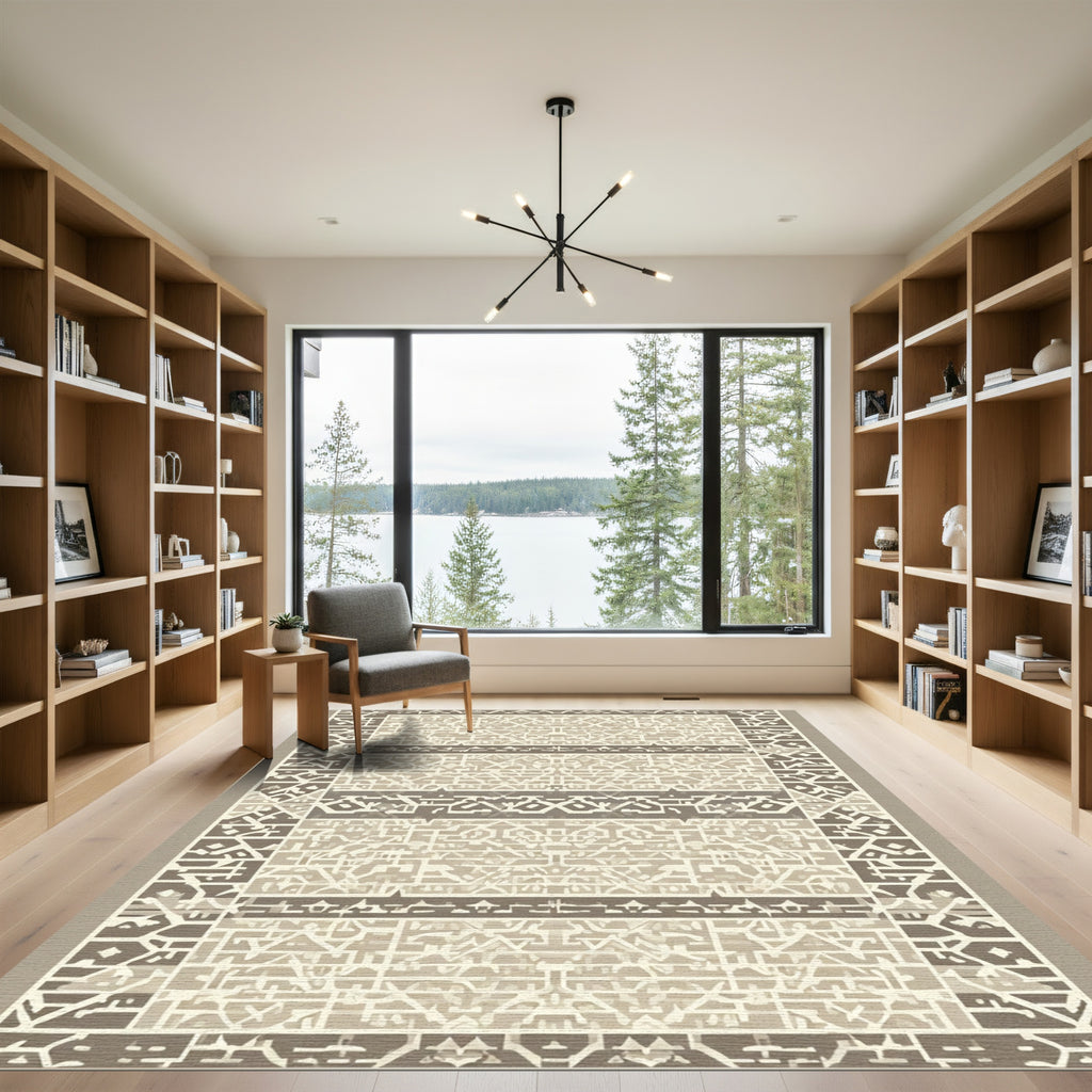 Earthy Neutral Contemporary Geometric Stripe Rug