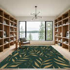 Elegant Gold Leaf Branches Emerald Rug