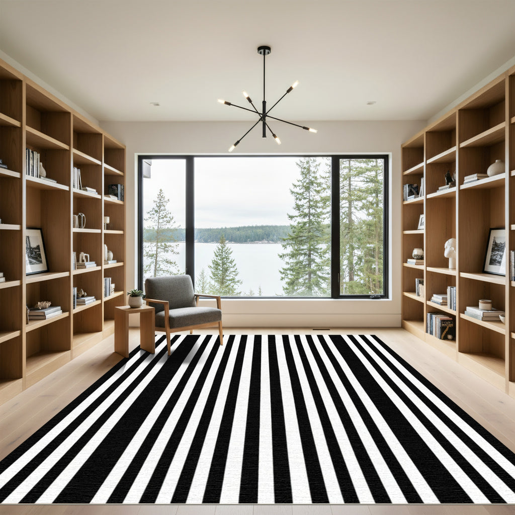 Alternating Black White Linear Texture Rug