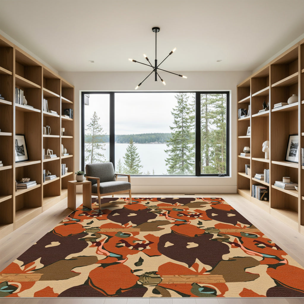 Terracotta Tan Abstract Organic Shapes Rug