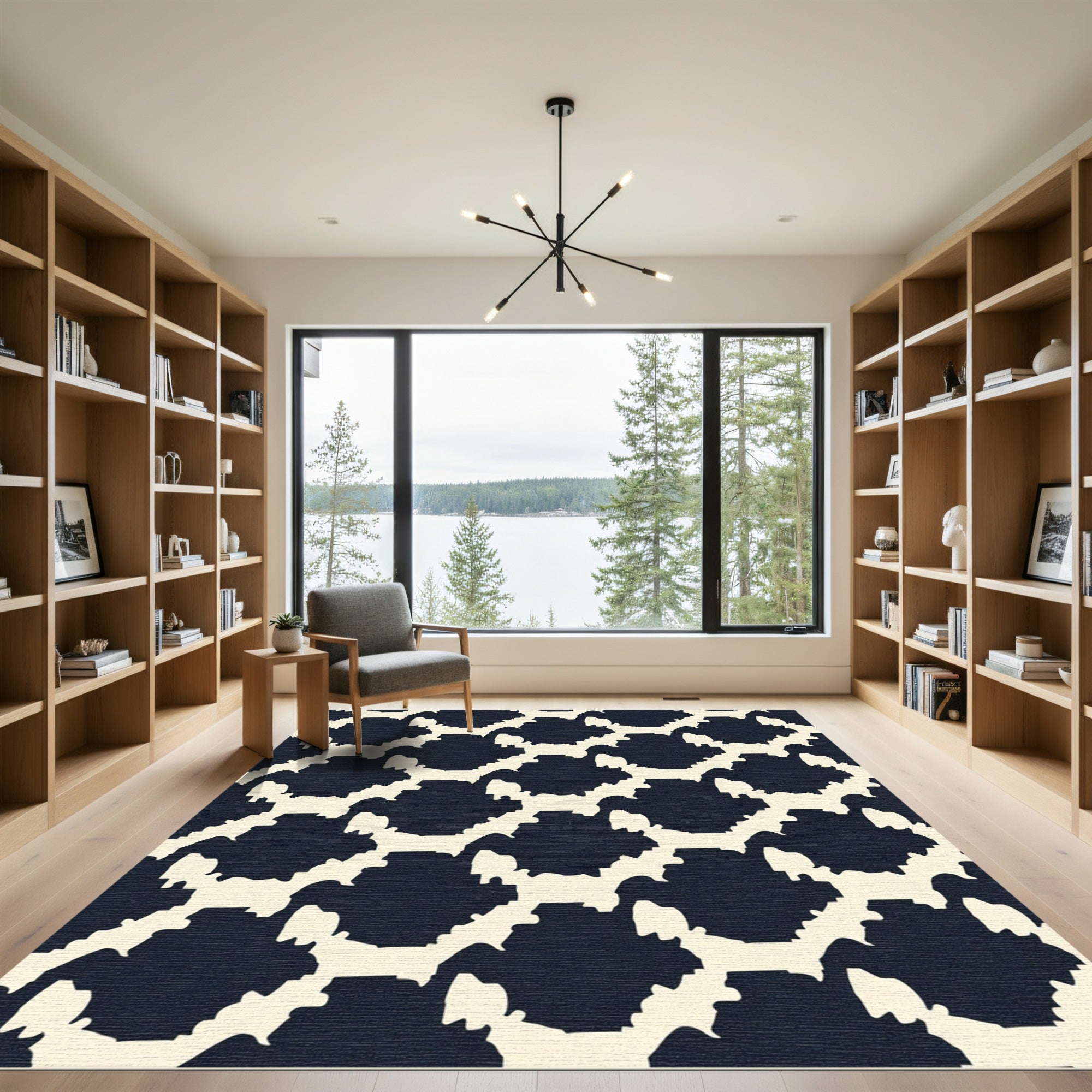 Dark Ivory Jagged Hexagonal Contemporary Rug