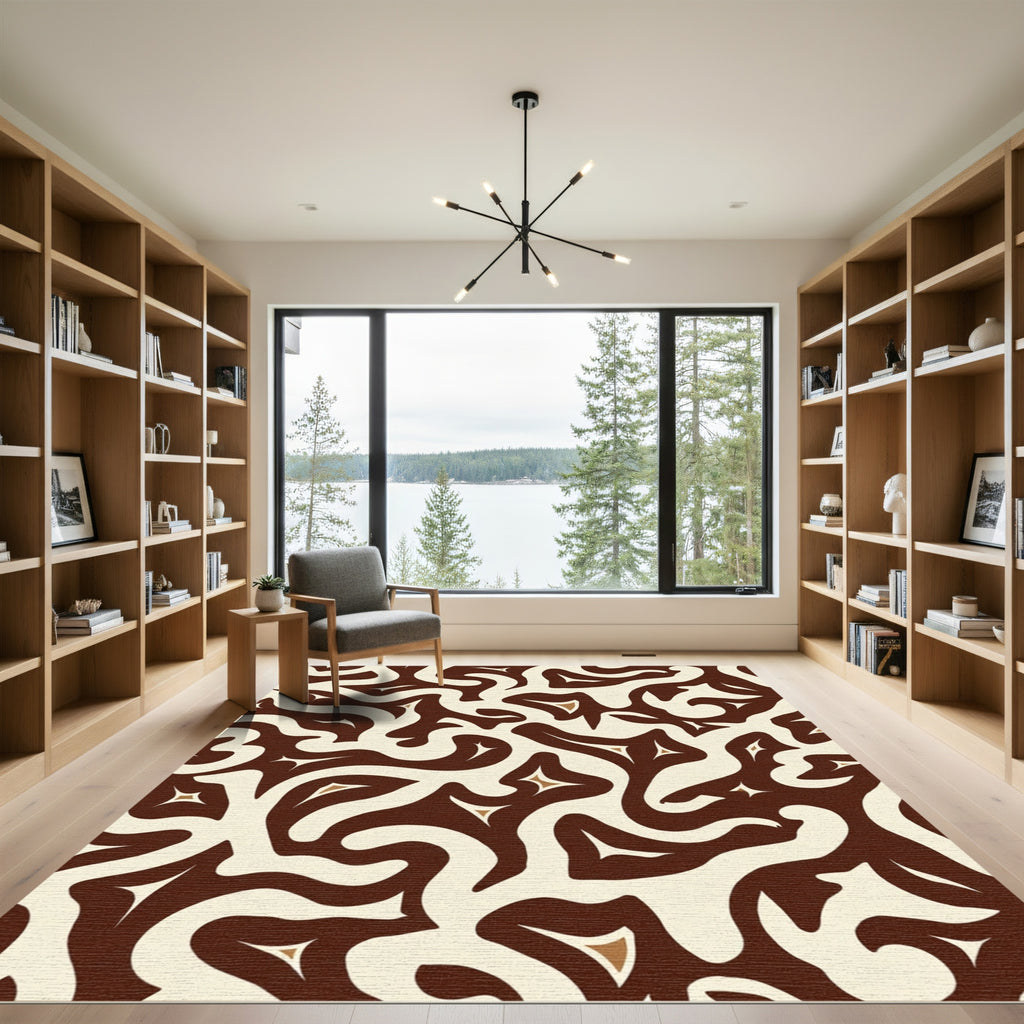Abstract Swirls Brown Cream Starburst Rug