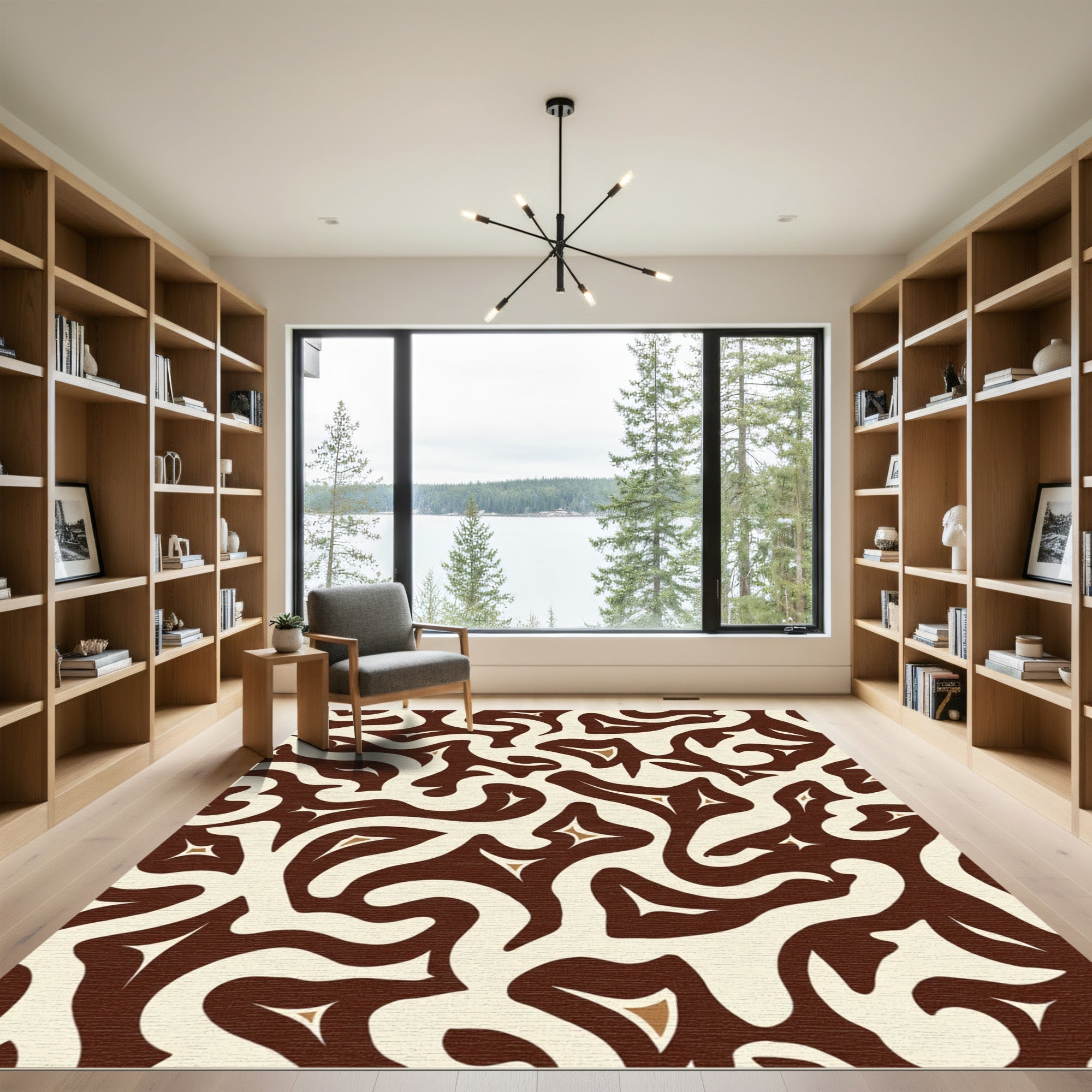 Abstract Swirls Brown Cream Starburst Rug